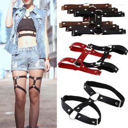 Garters 1 PC Fashion Women Sexy Harajuku Style Adjustable Elastic Leg Garter Belt Suspenders Rivet Ring PU Leather Punk Socks2926