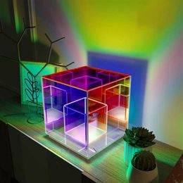 Table Lamps Decorazione cubo luce notturna rgb atmosfera corlorful acrilico cubo magico lampada da tavolo ristorante illuminazione264K