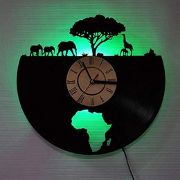 LED remote control lights Classic Elephant Deer black Roman numerals wall clock Creative combination of the wall clock's2530