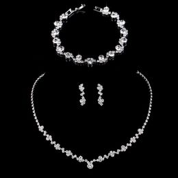 Fashion Crystal Bridal Jewellery Sets Silver Colour Geometric Choker Necklace Earrings Bracelet Wedding Jewellery Sets