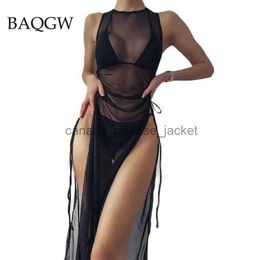 Womens Swimwear Womens Swimwear Black 3 Pieces Set Turtleneck Swimwear Female Transparent Swimsuit Cover Up for Women Lace Up Bikini Halter Bra Bathing Suit L230213