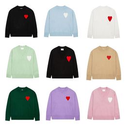 Paris Fashion Mens Designer Knitted Sweater Embroidered Red Heart Solid Color Big Love Round Neck Short Sleeve a T-shirt for Men W319r