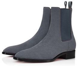 Luxury Casual Men Women Ankle Boots Samson Orlato Flat Boot Italy Delicate Grey Suede Black Leather Rubber Lug Sole Couple Motorcycle Ankles Short Booties Box EU 35-47