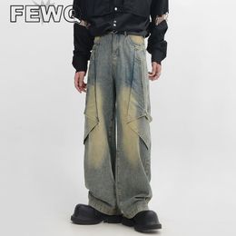 Men's Jeans FEWQ Deconstruction Washed Metal Button Male Denim Trousers High Street Niche Design Casual Pants 2023 Chic 24B3376 230909