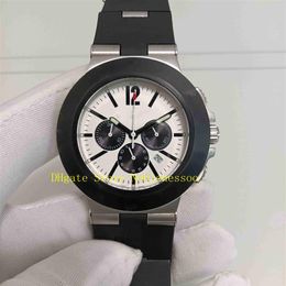 Top Quality Real Po Men's Chrono Watch Mens White Dial Quartz Chronograph Date Rubber Strap 103383 Sport Men Watches Wrist2484