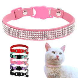 Dog Collars Leashes Soft Suede Leather Cat Collar Bling Cats Collars with Bell Safety Breakaway Pet Puppy Necklace Adjustable XS S Pink 230908