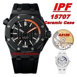 IP Factory Watches IPF 15707 Ceramic Case 42mm Cal.3120 Automatic Mens Watch Black Dial Rubber Strap Gents Wristwatches