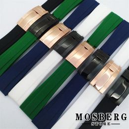 Watch Bands Strap 20mm High Quality Black White Green Blue Colour Rubber Stainless Steel Buckle Watches Accessories Parts271L