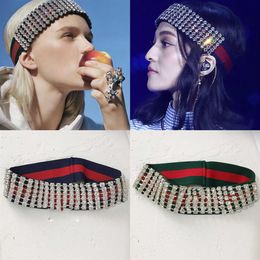 Luxury Red Green Striped Rhinestone Elastic Headband Hair Band Jewelry for Women Bling Crystal Sport Sweat Headband Headpiece X062250w