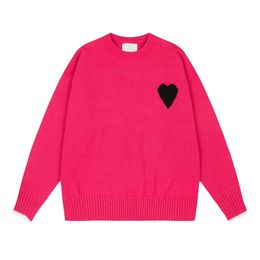 Mens Paris Fashion Designer Knitted Sweater Embroidered Red Heart Solid Colour Big Love Round Neck Short Sleeve Amisweater Am i IVAE