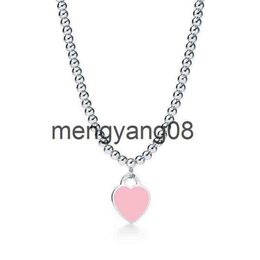 Pendant Necklaces Design 925 Sterling Silver Beads Necklaces For Women Jewellery With Pink Blue Red Black Colour Enamel Heart Necklac239z