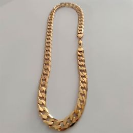 Men 24k Stamp Solid Yellow Gold FINISH Link Chain Cuba Necklace Thick Chunky 12 mm Heavy Original Picture238T