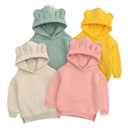 Hoodies Sweatshirts 1 4Y Spring Baby Girls Without Drawstring Cotton Infant Kids Hooded 3D Ear Tops Autumn born Boyes Clothing 230909