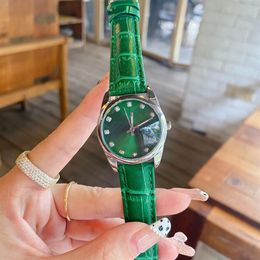 Luxury lady watch green white black pink diamond dial women watches Leather strap Top brand Designer wristwatches gift for womens 242C