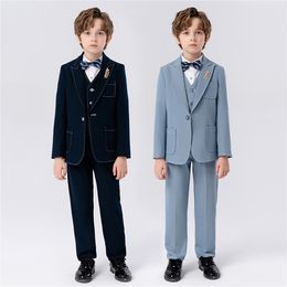 Suits Arrival 5 Pieces Formal Boy's Suit Set Smart Toddler Birthday Wedding Ring Bear Kids Outfit Autumn Winter Tuxedo 230909