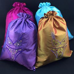 Portable Fine Embroidered Bra Underwear Travel Bags Drawstring Pouch Foldable Satin Cloth Storage Bag Women Reusable Dust Cover 10325G