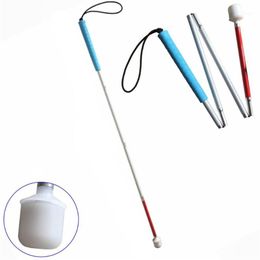 110cm-115cm Blue Handle Aluminium Mobility Folding White Cane For Vision Impaired And Blind People folds Down 4 Sections266Y