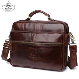 Men's Shoulder Bag Leather Laptop Office s For Men Genuine s Briefcase Luxury Handbag Male ZZNICK 220216258T