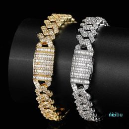 Hip Hop Claw Setting CZ Stone Bling Iced Out 10mm Solid Square Cuban Link Chain Bangles Bracelets For Men Rapper Jewellery Charm278J