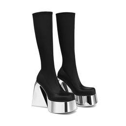 Woman Knee Shoes On Platform Gothic High Heels Punk Style New Rock Autumn Winter Chunky Pumps Plus Size For girls Party Shoes 35-43