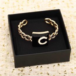 2022 Fashion style Charm top quality opened bangle with white and black enamel design for women wedding Jewellery gift have box stam2808