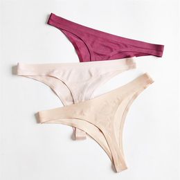 Ladies Seamless Sexy Thong Women Comfortable Underwear Panties Fashion T-back Female Lingerie 3pcs Low Waist New G-String242l