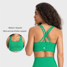 L002 Longline Classic Yoga Bra Buttery Soft Sports Bra Fashion Vest Skin-Friendly Lingerie Cross Strap Brassiere with Removable Cu310Y