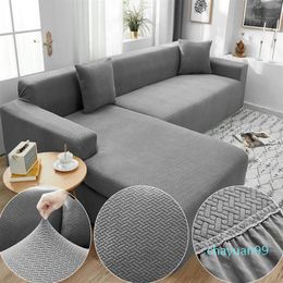 Chair Covers Polar Fleece Fabric Grey Sofa Cover For Living Room Solid Colour All-inclusive Modern Elastic Corner Couch Slipcover 2264a