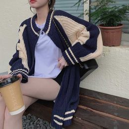 Deeptown Japanese Y2K Zipper Sweater Cardigan Women Vintage Korean Style Oversize Knit Tops Patchwork Long Sleeve Jerseys Kpop