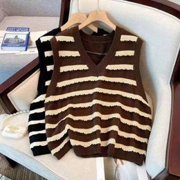 Striped Knitted Sweater For Vest Women L Spring Fashion All Matching Slim Looking Loose