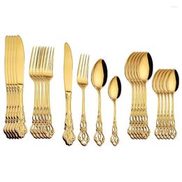 Dinnerware Sets 24 Pcs Stainless Steel Cutlery Set Black Gold Sier Western Tableware Knife Spoon Fork Flatware Dishwasher Safe Drop Dhrmo