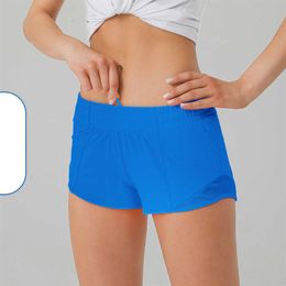 lu-248 Womens Sport Shorts Casual Fitness ty Pants for Woman Girl Workout Gym Running Sportswear with Zipper Pocket Quick D361S