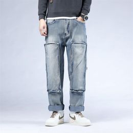 Graffiti Print Punk Skateboard Jean Patch Pocket Harem Jeans Men Baggy Denim Pants Loose Plus Size 30-46216G
