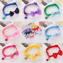Dog Collars Apparel 50PC set Cute Pets Adjustable Polyester Puppy Pet Collars with Bowknot and Bells Necklace For Cat decorate245F