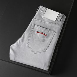 High Quality Mens Designer Luxurys Jeans Light Gray Color Distressed Business Casual Street Wear Man Jean Rock Slim-leg Fit Ripped238F