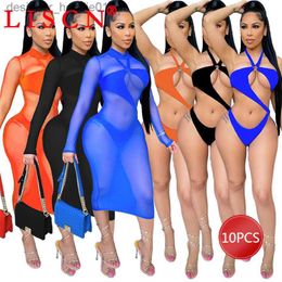 Women's Swimwear Women's Swimwear 10set Bulk Items Wholesale Lots Swimsuits Summer 2023 Sexy 3 Piece Set Womens Outfits Y2k Bodysuits Mesh Dress K11406 230503 L230909