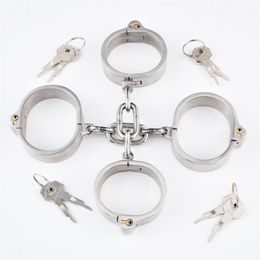 Stainless Steel Handcuffs Ankle Cuff With Chain Bondage Stealth Lock Design Hand Cuffs Restraints Fetish sexy Tiys For Women Men283c