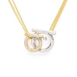 Pendant Necklaces F brand luxury designer pendant necklaces for women 18k gold shining crystal bling diamond cross chain choker necklace Jewellery x0913