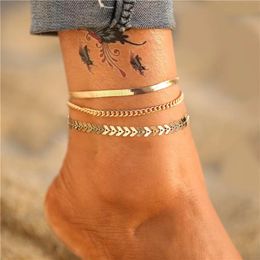 3pcs/set Gold Colour Simple Chain Anklets For Women Beach Foot Jewellery Leg Chain Ankle Bracelets Women Accessories Wholesale YMA003