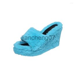 Slippers Slippers Thick Soled Woolen For Women To Wear Out In Autumn And Winter Of 2023 Open Toed High Rise Slope Heel Slacker x0909