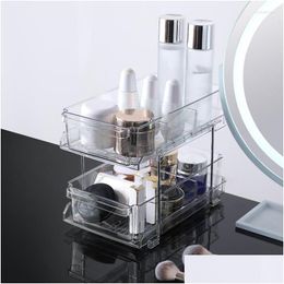 Storage Boxes Bins 2 Tier Transparent Cosmetic Case Holder Desktop Makeup Organiser Eyeliner Pen Foundation Blush Eyeshadow Brushe Dhddc