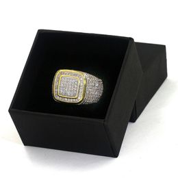Mens Rings Hip Hop Jewellery Iced Out Diamond Ring Micro Pave CZ Yellow Gold Plated Ring Nice Gift for Friend226a