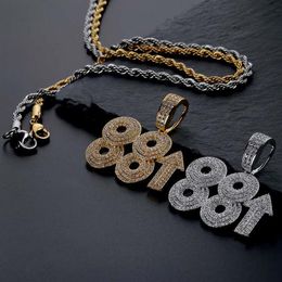 Europe and America Fashion Hip Hop Jewlery Yellow White Gold Plated CZ 88 Rising Rich Pendant Necklace for Men Women Nice Gift196b