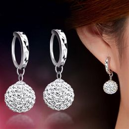 High Quality Luxury Super Flash Full Bling Crystal Princess Ball Silver Women Stud Earrings Party Jewelry G382284s