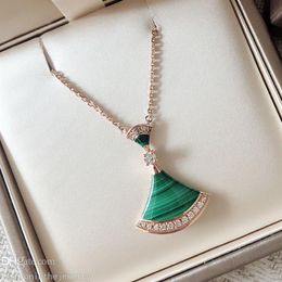 Jewellery divas dream Necklaces designers Fan shape necklace diamonds White pink Green Chalcedony small skirt female elegant jewelry256D