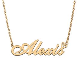 Alexis Name Necklaces for Women Love Heart Gold Nameplate Pendant Girl Stainless Steel Nameplated Girlfriend Birthday Christmas St347E