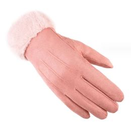 Winter adult warm gloves for women with plush and thick fur mouth insulation, self heating, driving, cycling, sports, touch screen gloves