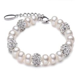 Real Beautiful freshwater pearl bracelet women wedding cultured white pearl bracelet 925 silver jewlery girl birthday gift GB773193b