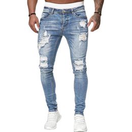 Fashion Mens Jeans Hole Blue Skinny Jeans Simple Zipper Tight Pants Breathable and Comfortable Menfolk Trousers297W