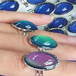 Large oval crystal mood ring Jewellery high quality stainless steel Colour changing ring adjustable279B297V